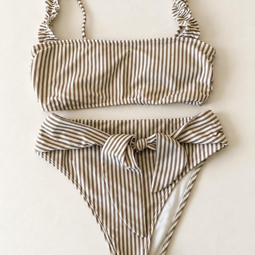 Abercrombie & Fitch Brown & Cream Striped Bikini Set